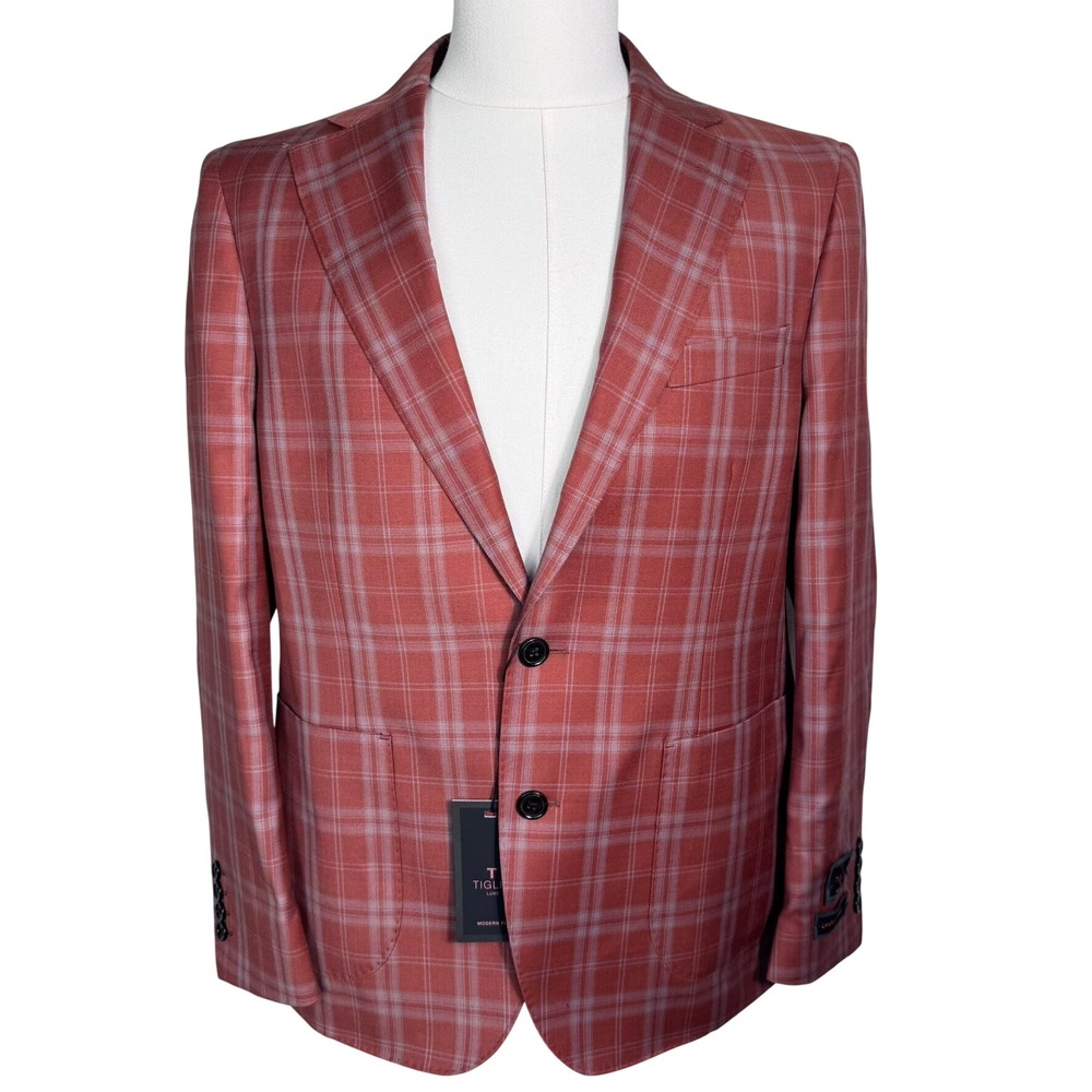 TIGLIO NWT Men's 40S Rust Red Plaid Luxe Dolcetto Pure Wool Sport Coat Blazer